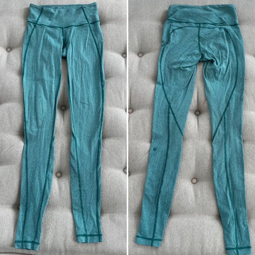 Lululemon Wunder Under Green Stripe Leggings 32” Inseam 4